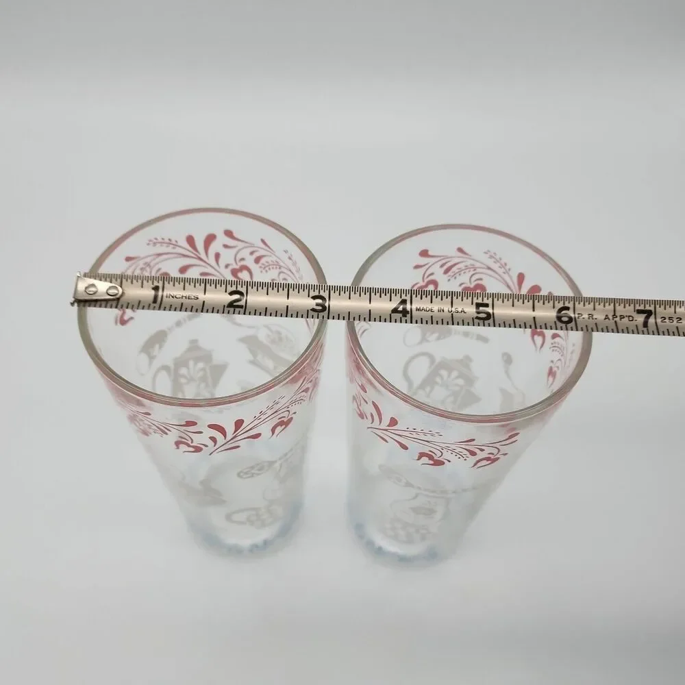 Hazel Atlas Kitchen Aids Iced Tea Tumblers 16oz Drinking Glasses Pink White Blue